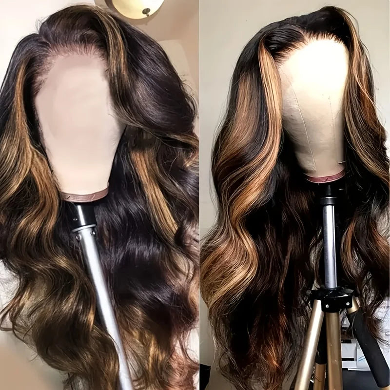 13x6 Highlight Ombre Lace Frontal Wig Human Hair 1B/30 Body Wave Lace Front Wigs 250% Density HD Transparent for Women 30Inch