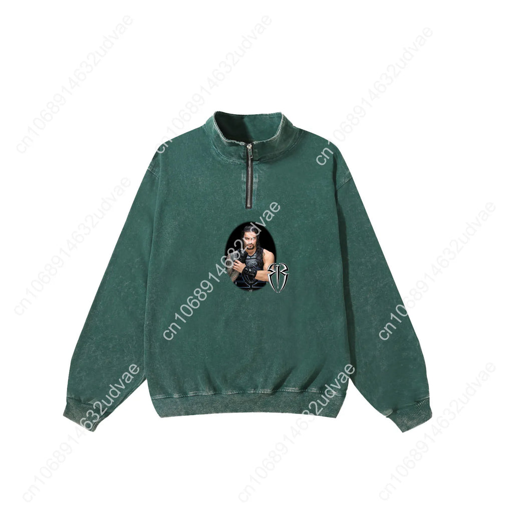 Roman Reigns Retro Sweatshirt Man Woman Teenager Vintage Pullover Half Zipper Sweat Shirt Photo Custom Made Tops Sleeved Tshirt