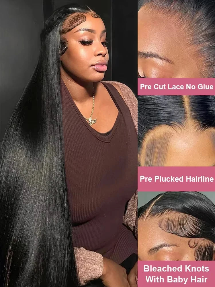 40 Zoll 13x4 13x6 HD Transparent Knochenglatte Lace Front Perücken Hohe Dichte Glatte Echthaar Perücken HD Transparent Lace Perücke