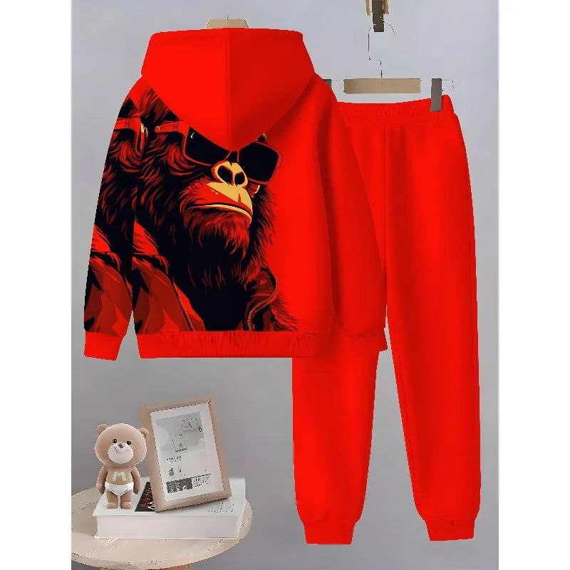 2025 3D Digital Animal Monkey Brown Bear Dragon Printed Hoodie and Sports Pants 2-piece Simple Fashion Casual Set