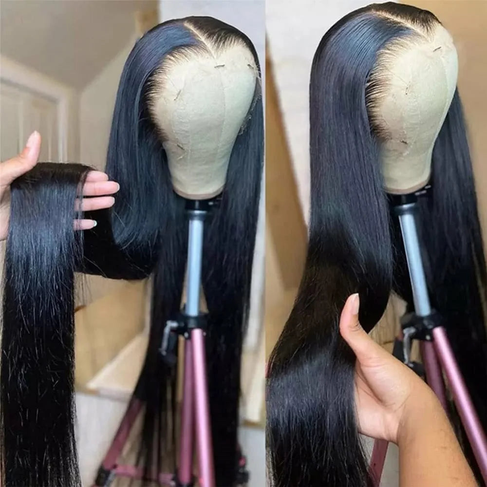 Stock Clearance 13x4 Transparent Lace Frontal Human Hair Wigs Straight Wig 200 Density Remy Pre Plucked Bleached Knots