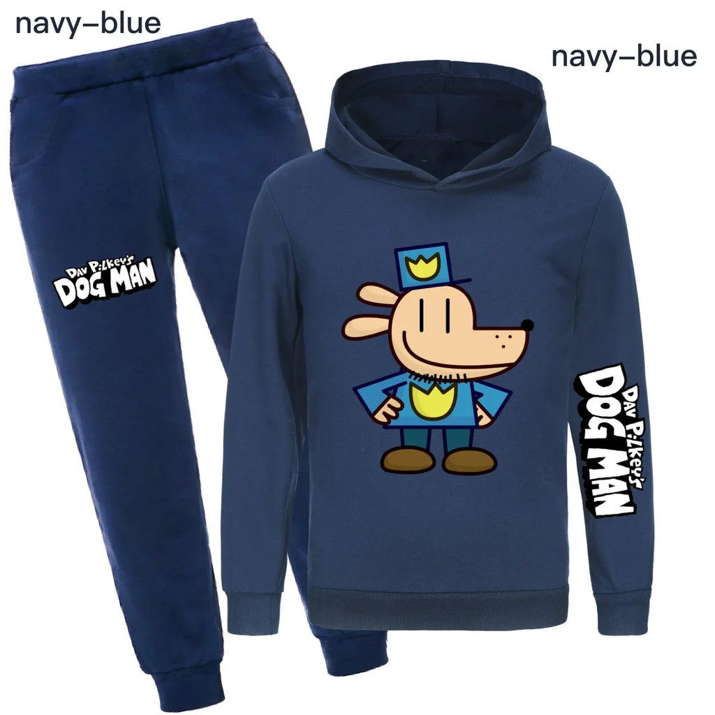Dog Man Kids Costume Boys Fashion Hoodies and Pants Set Anime Dogman Long Sleeve Sweatshirts Spring Autumn Sportswear Tracksuits