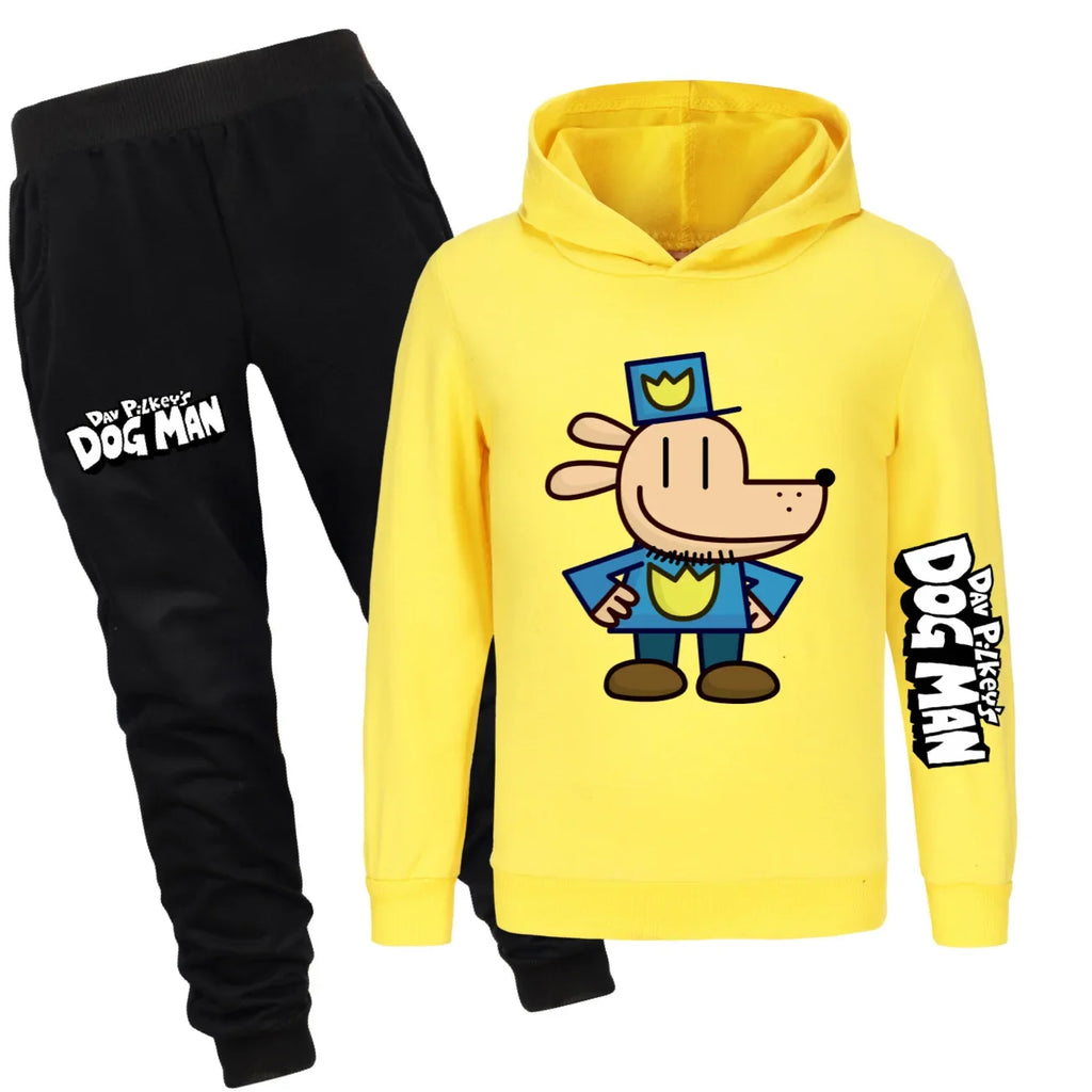 Dog Man Kids Costume Boys Fashion Hoodies and Pants Set Anime Dogman Long Sleeve Sweatshirts Spring Autumn Sportswear Tracksuits