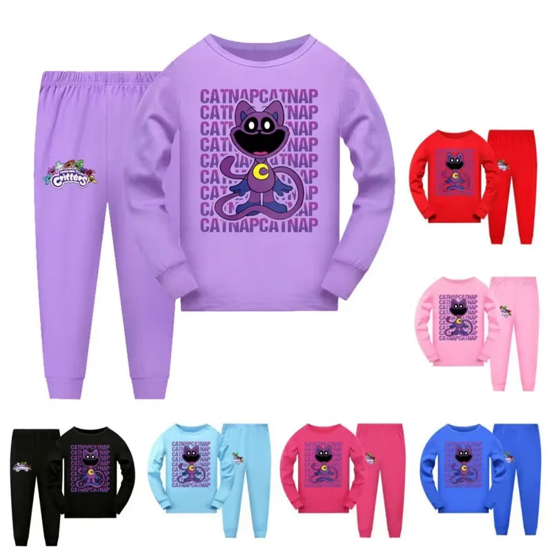 72th Anime Cosplay Smiling catnap child pajama set baby girls tracksuit teenage boys Long Sleeve T Shirt pants suit sleepwear