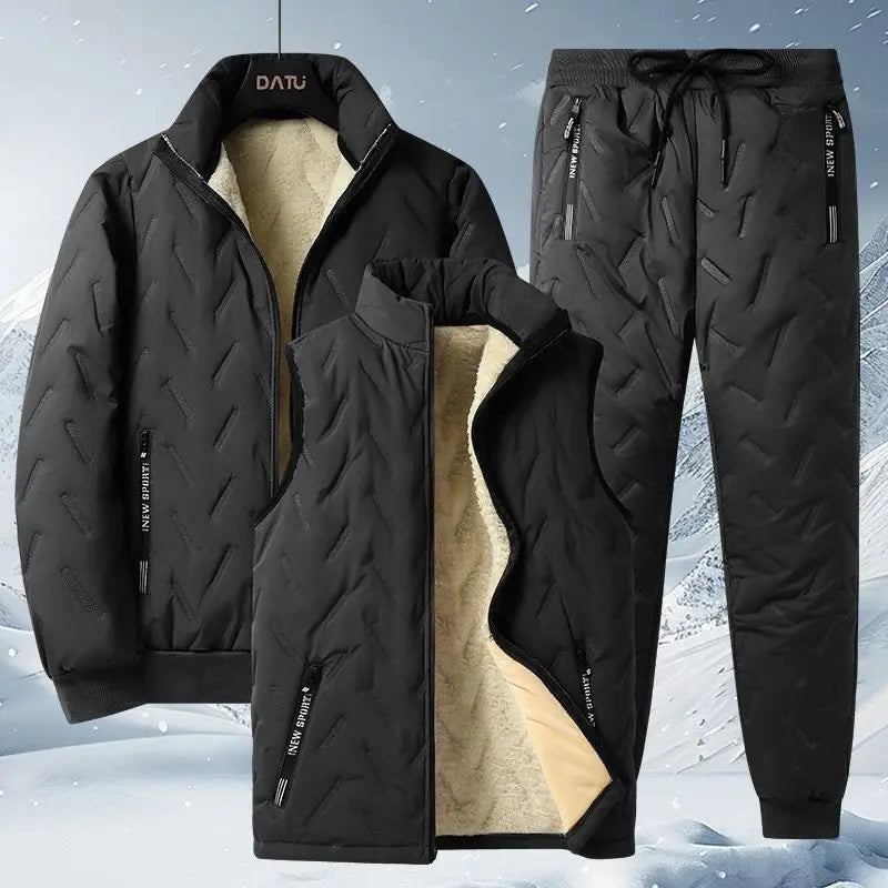 Autumn and Winter New Men's Thermal Three-piece Set Stand-up Collar Lamb Wool Vest Vest Jacket Ultrasonic Trousers