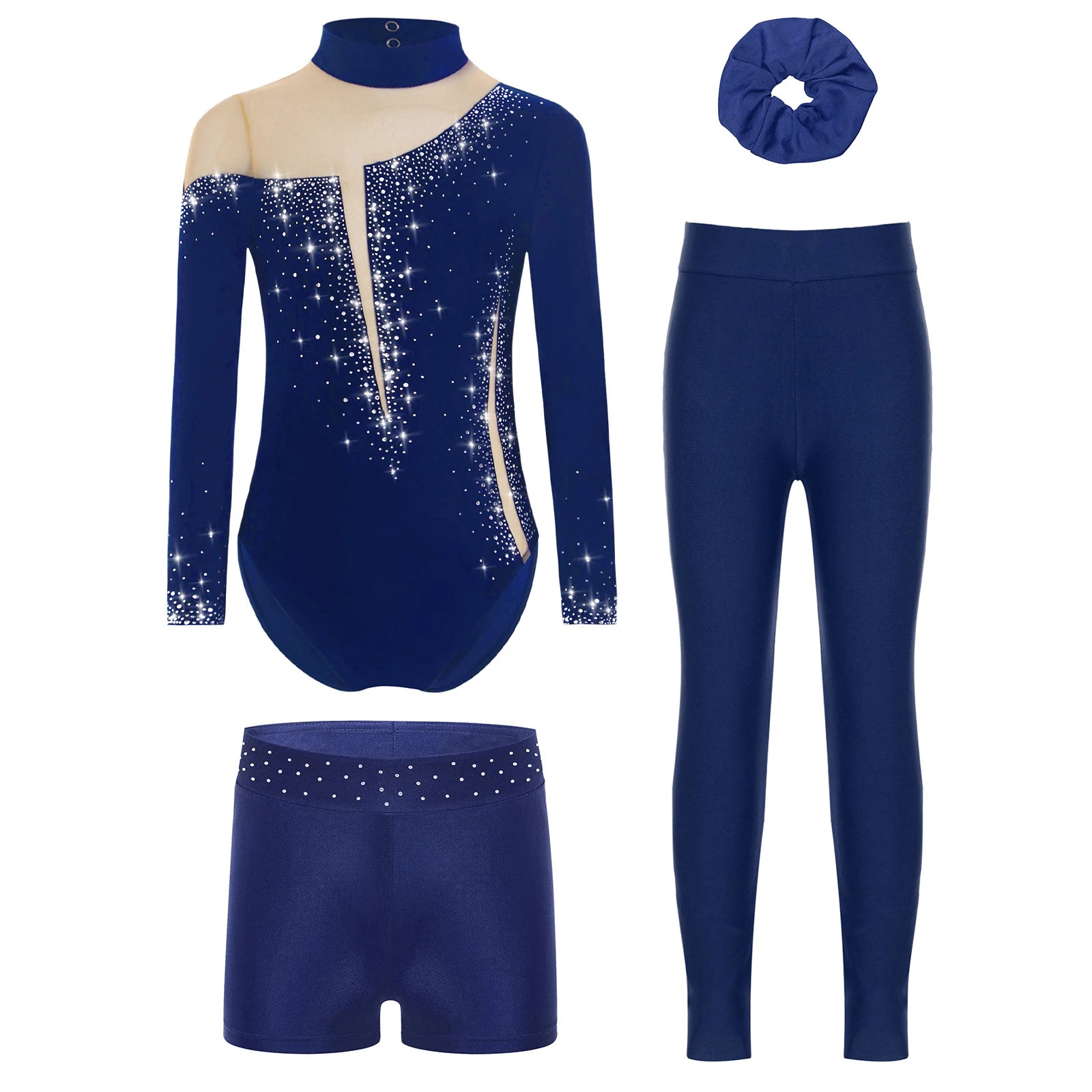 Kids Girls Ballet Gymnastics Dance Outfit Sports Tracksuits Elegant Keyhole Back Leotard with Matching Shorts for Yoga Fitness