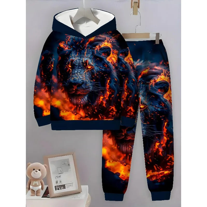2025 3D Digital Animal Monkey Brown Bear Dragon Printed Hoodie and Sports Pants 2-piece Simple Fashion Casual Set