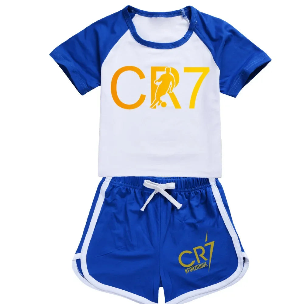 CR7 Series Clothes Kids Autumn Hooded Boys Summer T-shirt Girls Tracksuit Sportswear Hoodies and Pant Set  Children's Pajamas