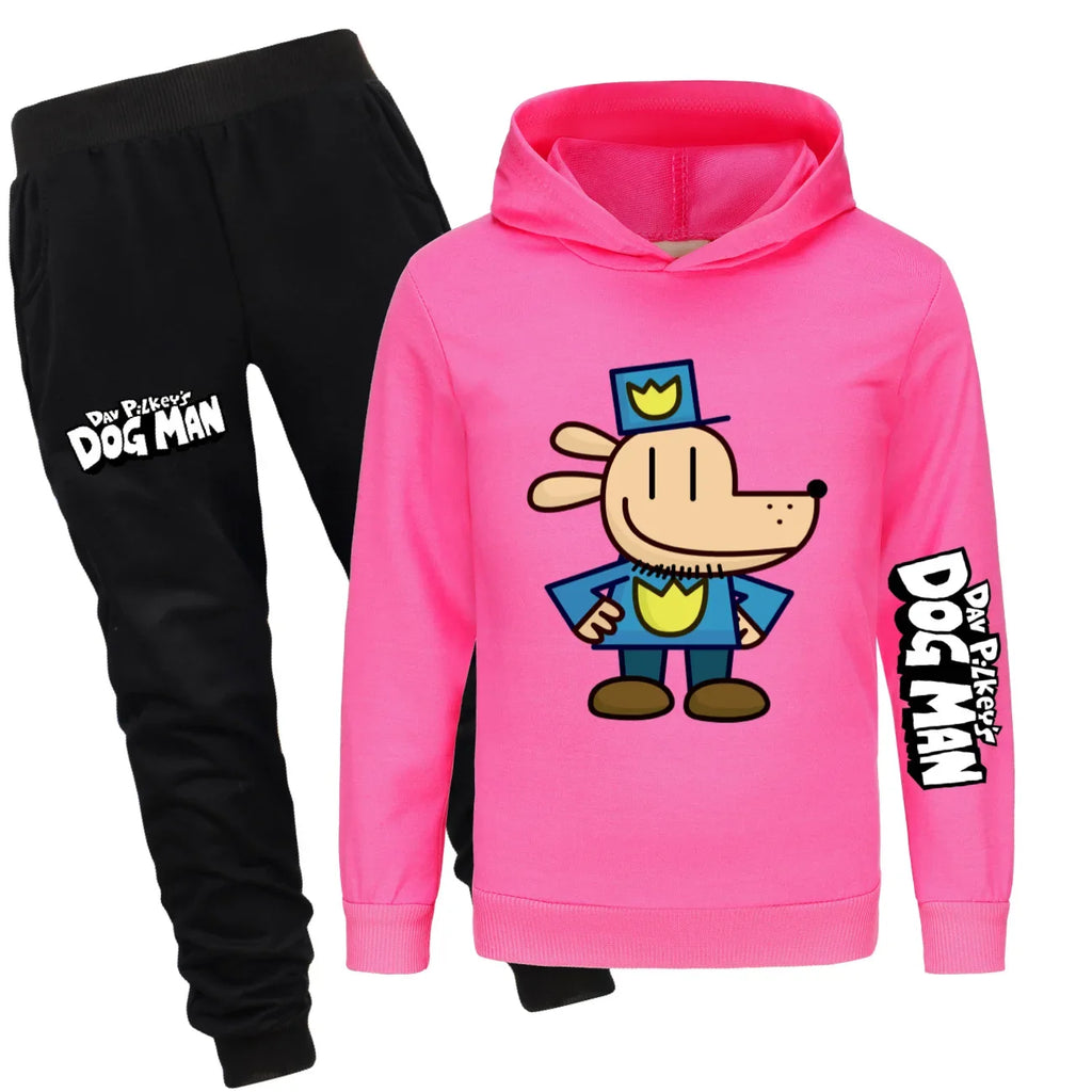 Dog Man Kids Costume Boys Fashion Hoodies and Pants Set Anime Dogman Long Sleeve Sweatshirts Spring Autumn Sportswear Tracksuits