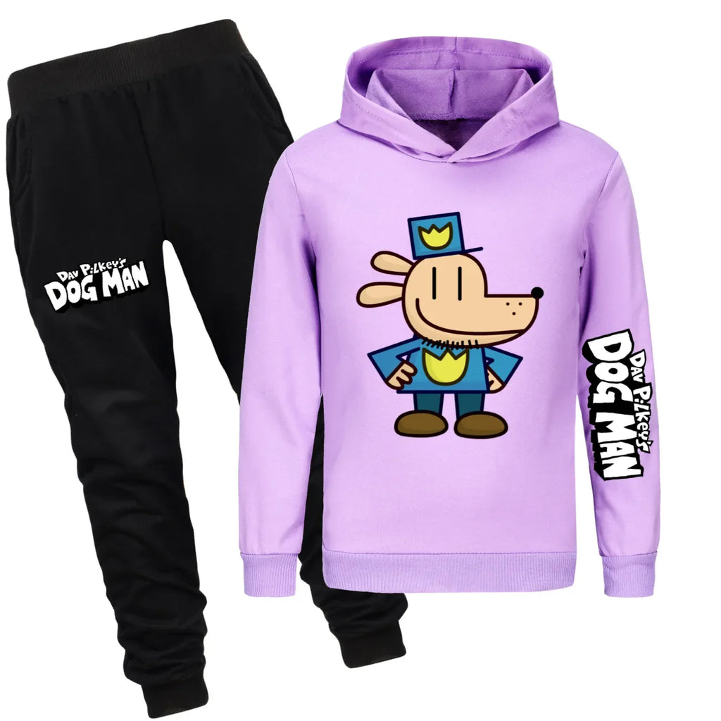 Dog Man Kids Costume Boys Fashion Hoodies and Pants Set Anime Dogman Long Sleeve Sweatshirts Spring Autumn Sportswear Tracksuits