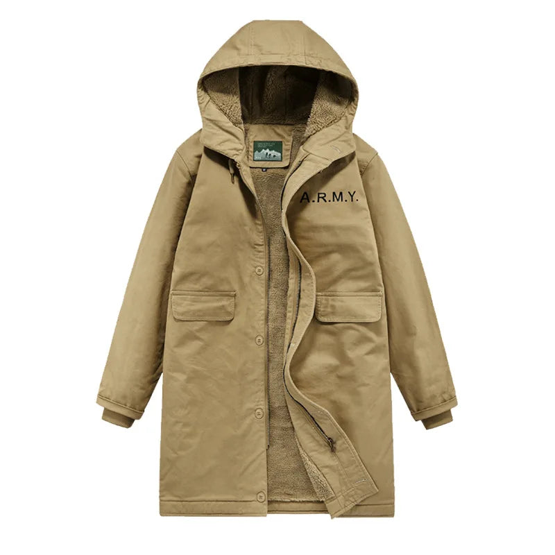 Winter Retro Cotton-padded Navy Overcoat Mid-length N1 Deck Suit Trendy Hooded Thick Cotton-padded Jacket Men's Lambswool Coat