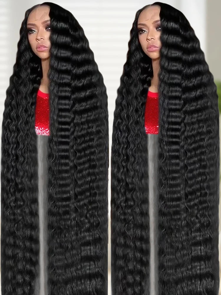 40-Inch Glueless Deep Wave 13x6 Transparent HD Lace Front Wig Human Hair 46-Inch 360 Full Lace Wigs Kinky Curly Wigs For Women
