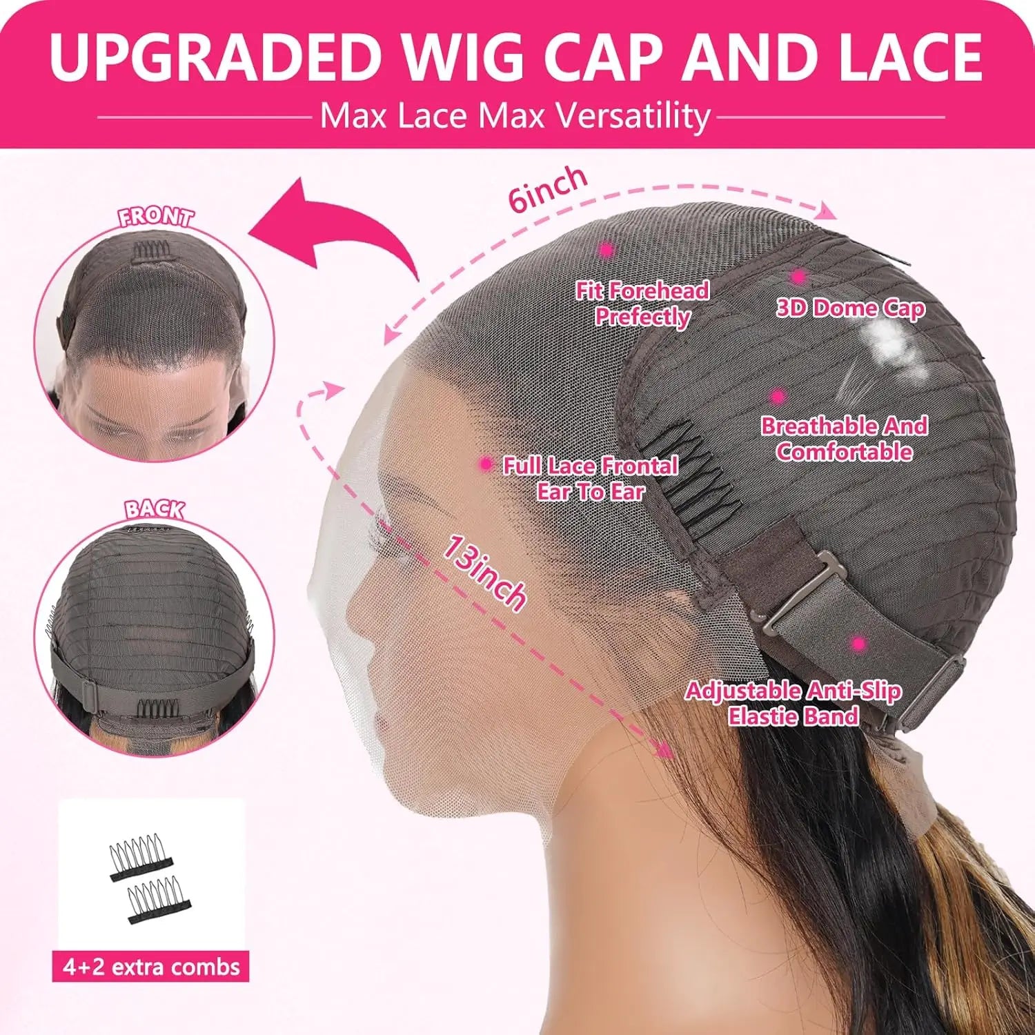 13x6 Highlight Ombre Lace Frontal Wig Human Hair 1B/30 Body Wave Lace Front Wigs 250% Density HD Transparent for Women 30Inch