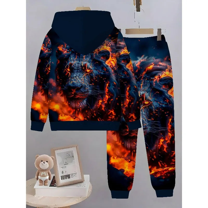 2025 3D Digital Animal Monkey Brown Bear Dragon Printed Hoodie and Sports Pants 2-piece Simple Fashion Casual Set