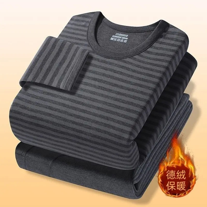 Autumn and Winter 2025 Thermal Underwear Set Men's Double-sided German Velvet Cold-proof Bottoming Shirt Crew Neck Long Johns