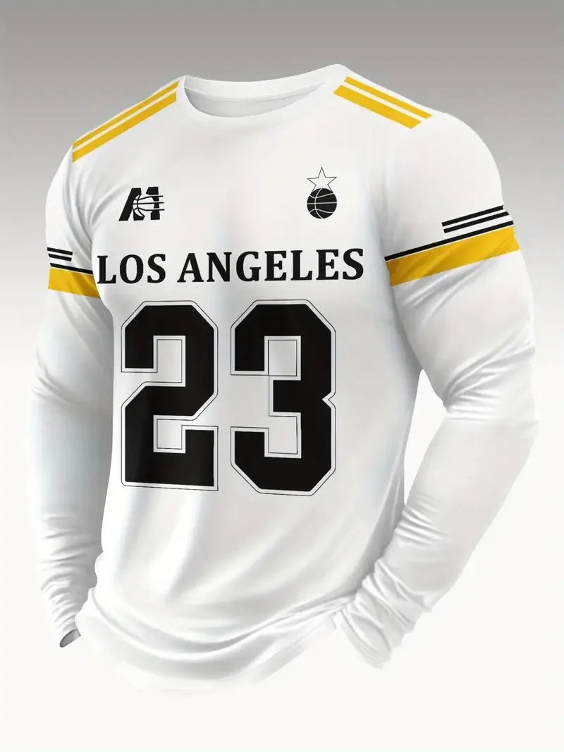 The new men's long-sleeved T-shirt for Spring and Autumn 2025 features a casual and fashionable 3D digital pattern print