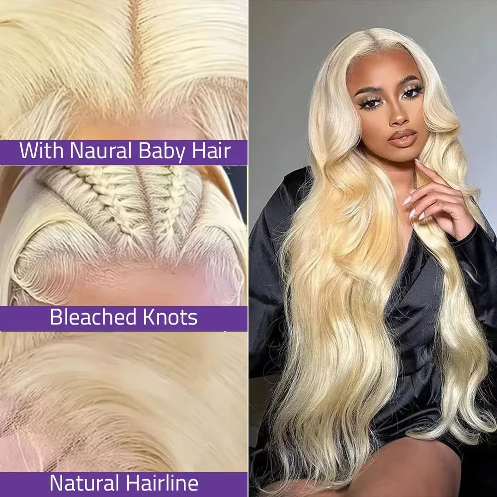 Body Wave Wig 200% Density 613 Hd Lace Frontal Wig 13x6 Blonde Human Hair Wig Bleached Knoted Brazilian Hair Wigs