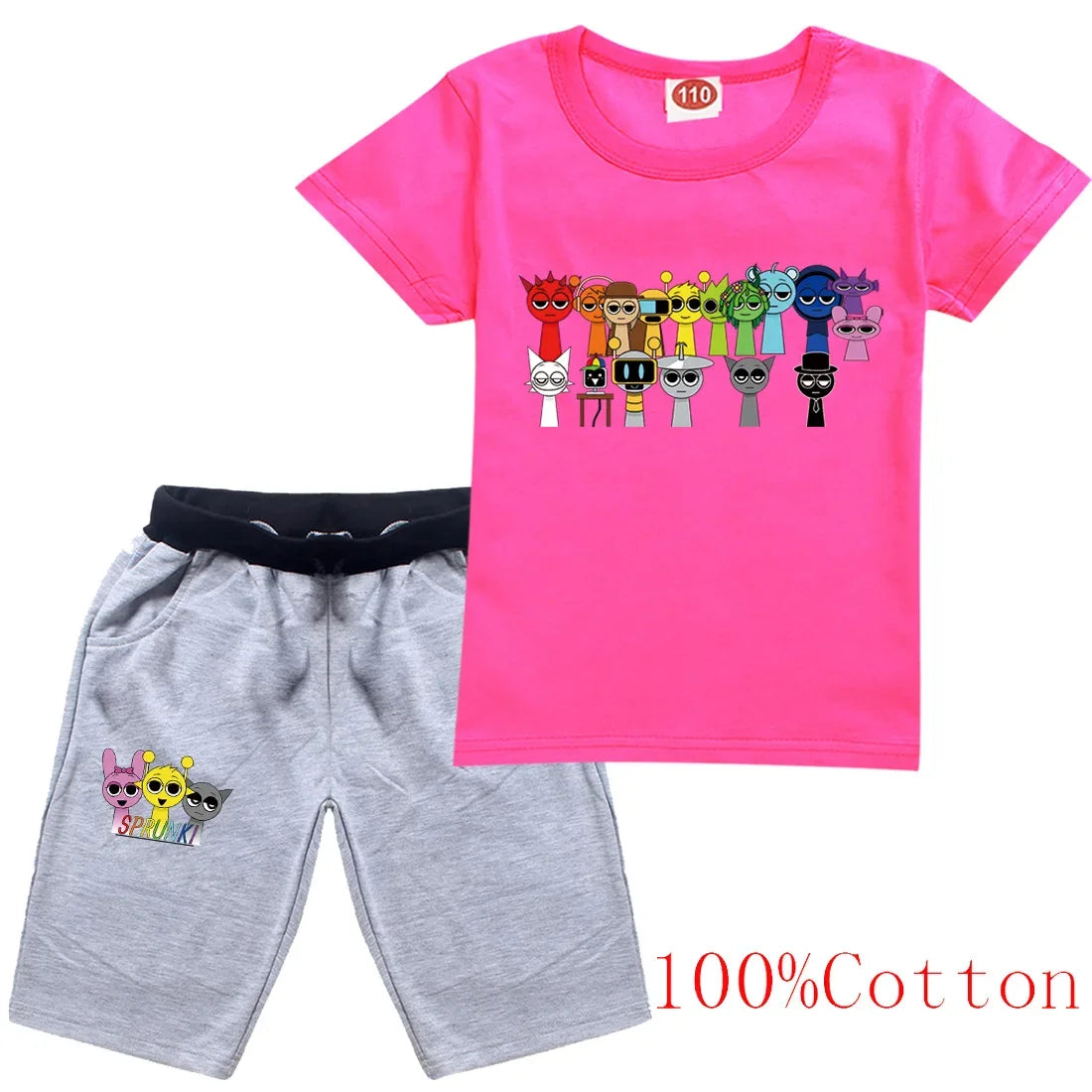 Cute Sprunki Clothes Sets 2025 Summer Kids Cartoon T-shirts Shorts Two-piece Set Baby Boys Tracksuit Girls Outfits