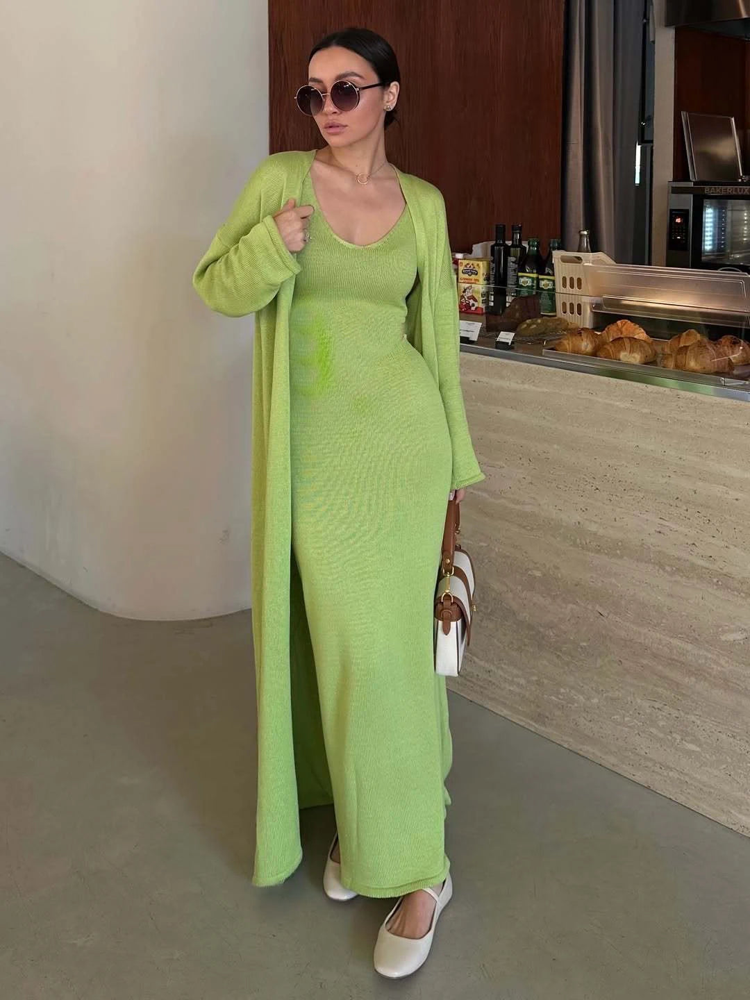 Hirsionsan Soft Loose Sets Women Two Pieces Long Sleeve Cardigan & Vest Dresses Elegant Female Hollow Outfits Cotton Tracksuit