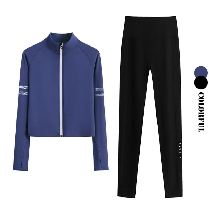 DRUR Two Piece Workout Set Women Bodycon Tracksuit Long Sleeve Running Jacket Matching Jogger Pants Gym Fitness Clothing Outfits
