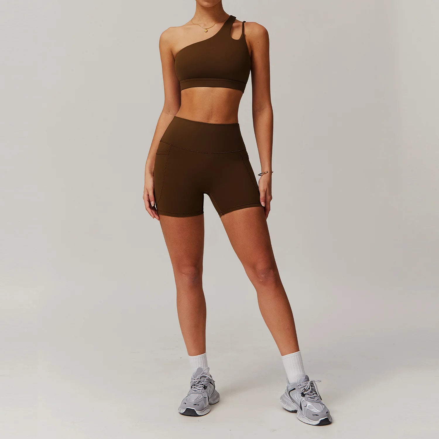 BIANHUI Sportswear Yoga Set Quick-Dry Tight Suit With Pocket Sports Women Tracksuits Asymmetric Shoulder Running Gym Leggings