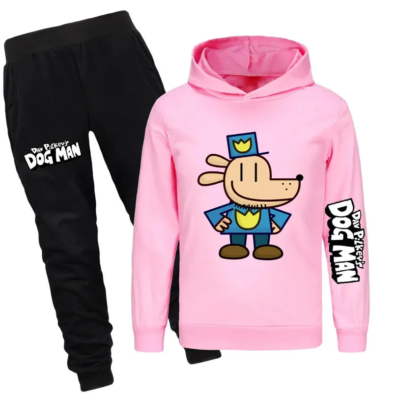 Dog Man Kids Costume Boys Fashion Hoodies and Pants Set Anime Dogman Long Sleeve Sweatshirts Spring Autumn Sportswear Tracksuits