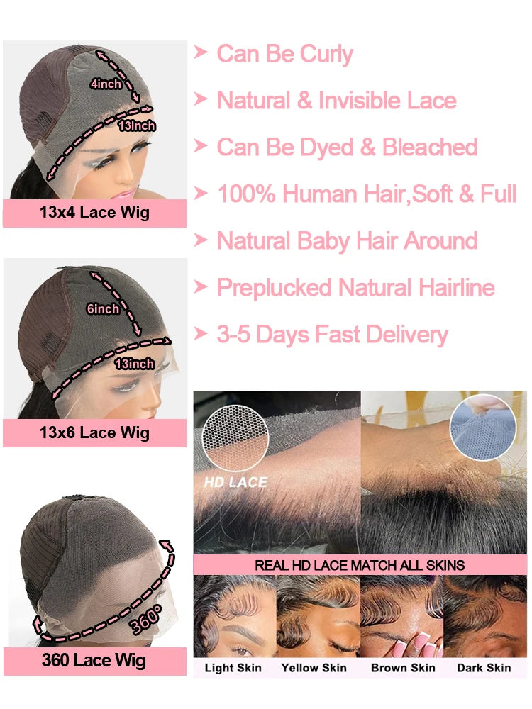 40-Inch Glueless Deep Wave 13x6 Transparent HD Lace Front Wig Human Hair 46-Inch 360 Full Lace Wigs Kinky Curly Wigs For Women