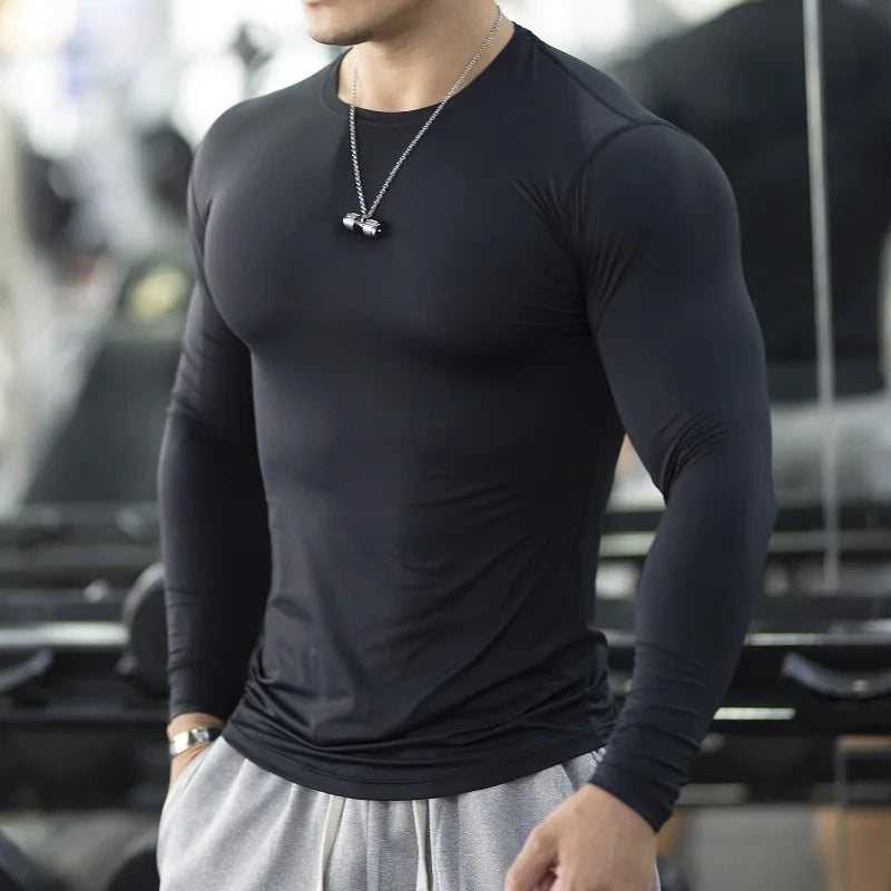 Quick Dry Breathable Long Sleeve T-shirt Men's Slim Fit American Gym Sports Top Fitness Training Workout Casual Wear