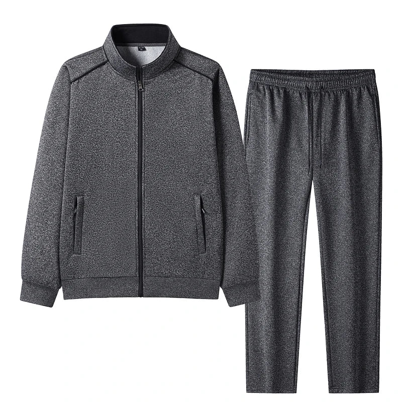 Men's Zip Long Sleeve Cardigan Solid Color Round Neck Fashion Top Elastic High Waist Pants Pocket Pants Suit