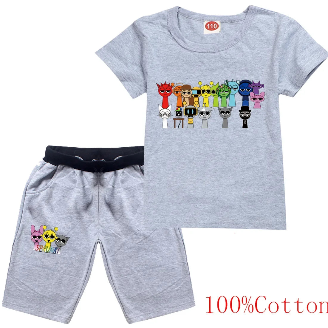 Cute Sprunki Clothes Sets 2025 Summer Kids Cartoon T-shirts Shorts Two-piece Set Baby Boys Tracksuit Girls Outfits