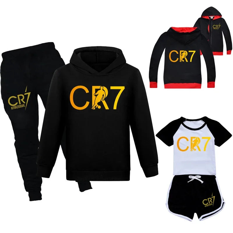 CR7 Series Clothes Kids Autumn Hooded Boys Summer T-shirt Girls Tracksuit Sportswear Hoodies and Pant Set  Children's Pajamas