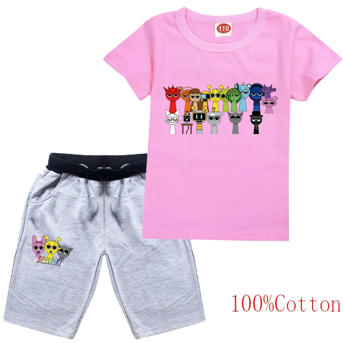 Cute Sprunki Clothes Sets 2025 Summer Kids Cartoon T-shirts Shorts Two-piece Set Baby Boys Tracksuit Girls Outfits
