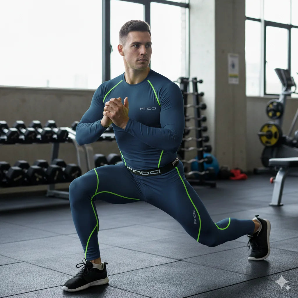 FINDCI Men's Sports Running Set Compression Shirt + Pants Skin-Tight Long Sleeves Quick Dry Fitness Tracksuit Gym Yoga Suits