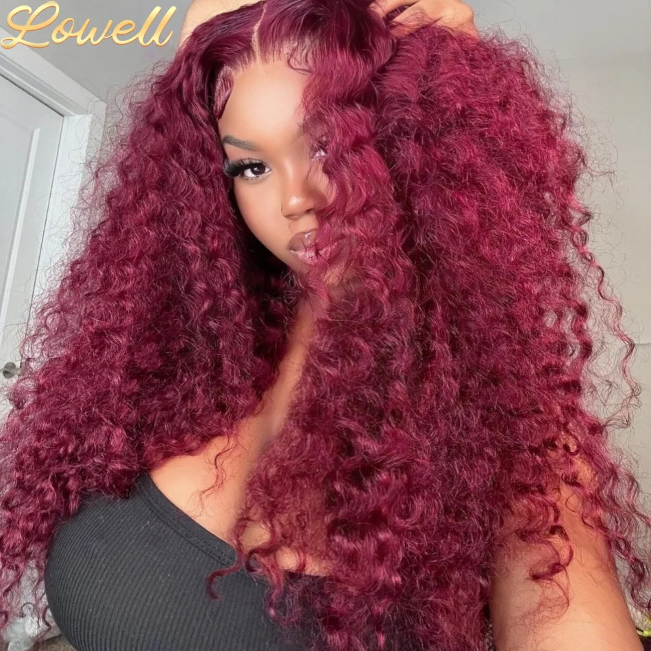 200 Density Burgundy 13x6 Hd Lace Frontal Wig Water Wave Curly 13x4 Red Remy Human Hair Pre Plucked Brazilian Colored Hair Wigs
