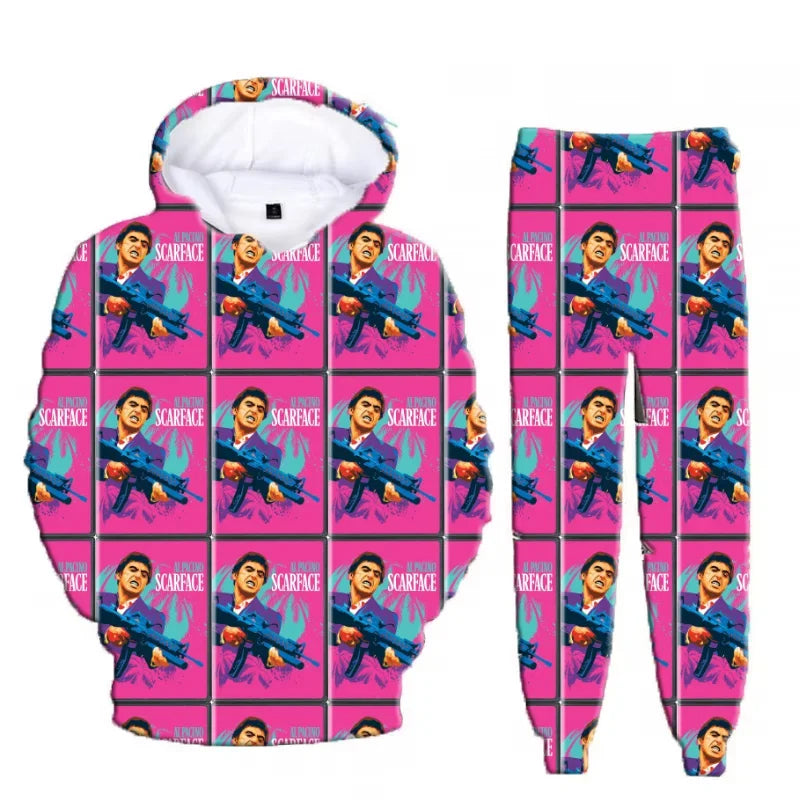 Hot Sales Classic Movie Scarface Tony Montana 3D Print Hoodie Suit Men Sweatshirts Sweatpants Casual Two Piece Tracksuit Set