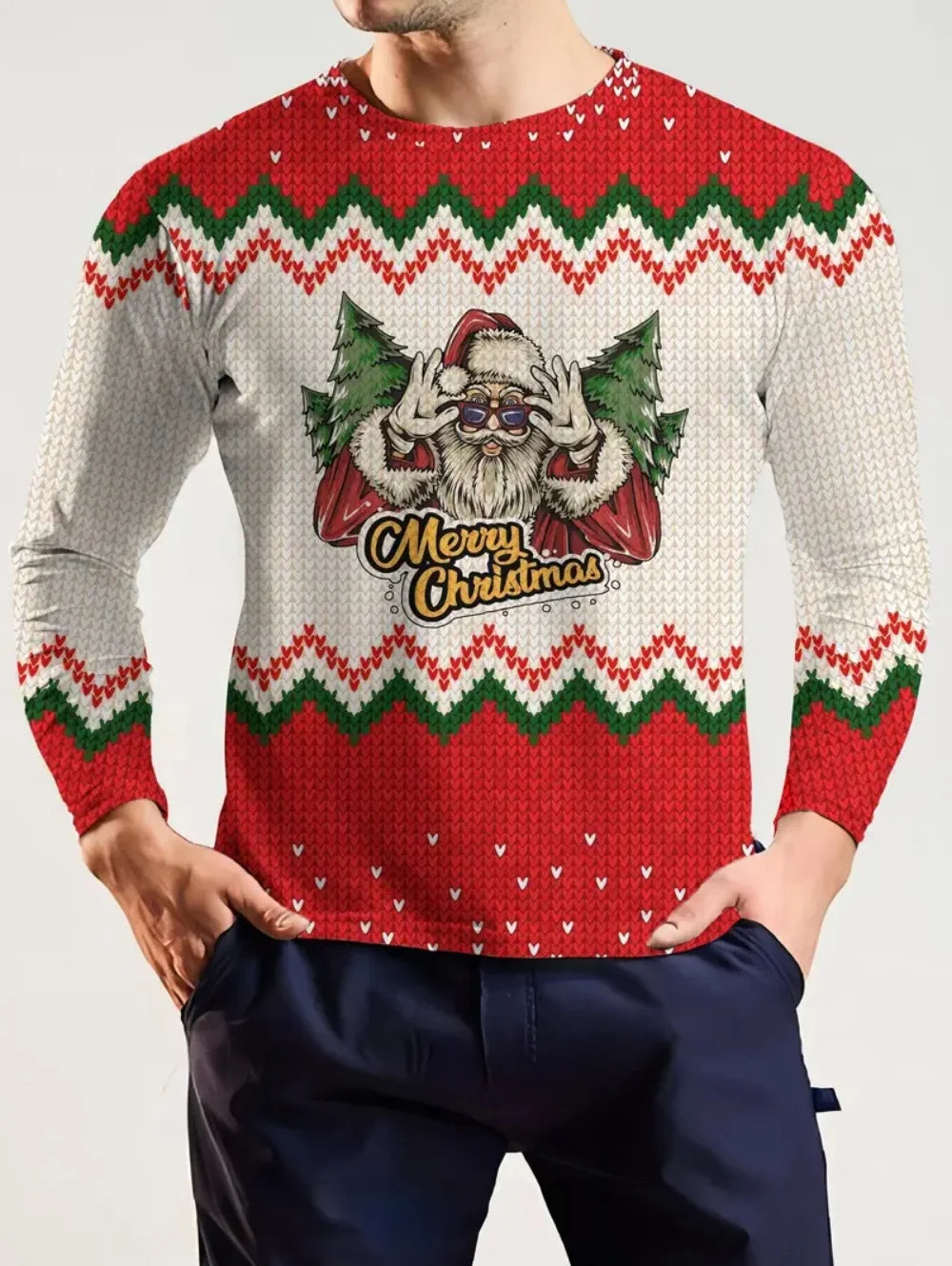 New Santa Claus Skateboarding Men's Long Sleeve T-shirt Trend Street Men's Clothing Funny Tee Spring And Autumn Casual Men's Top