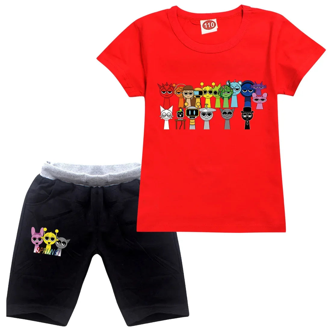 Cute Sprunki Clothes Sets 2025 Summer Kids Cartoon T-shirts Shorts Two-piece Set Baby Boys Tracksuit Girls Outfits