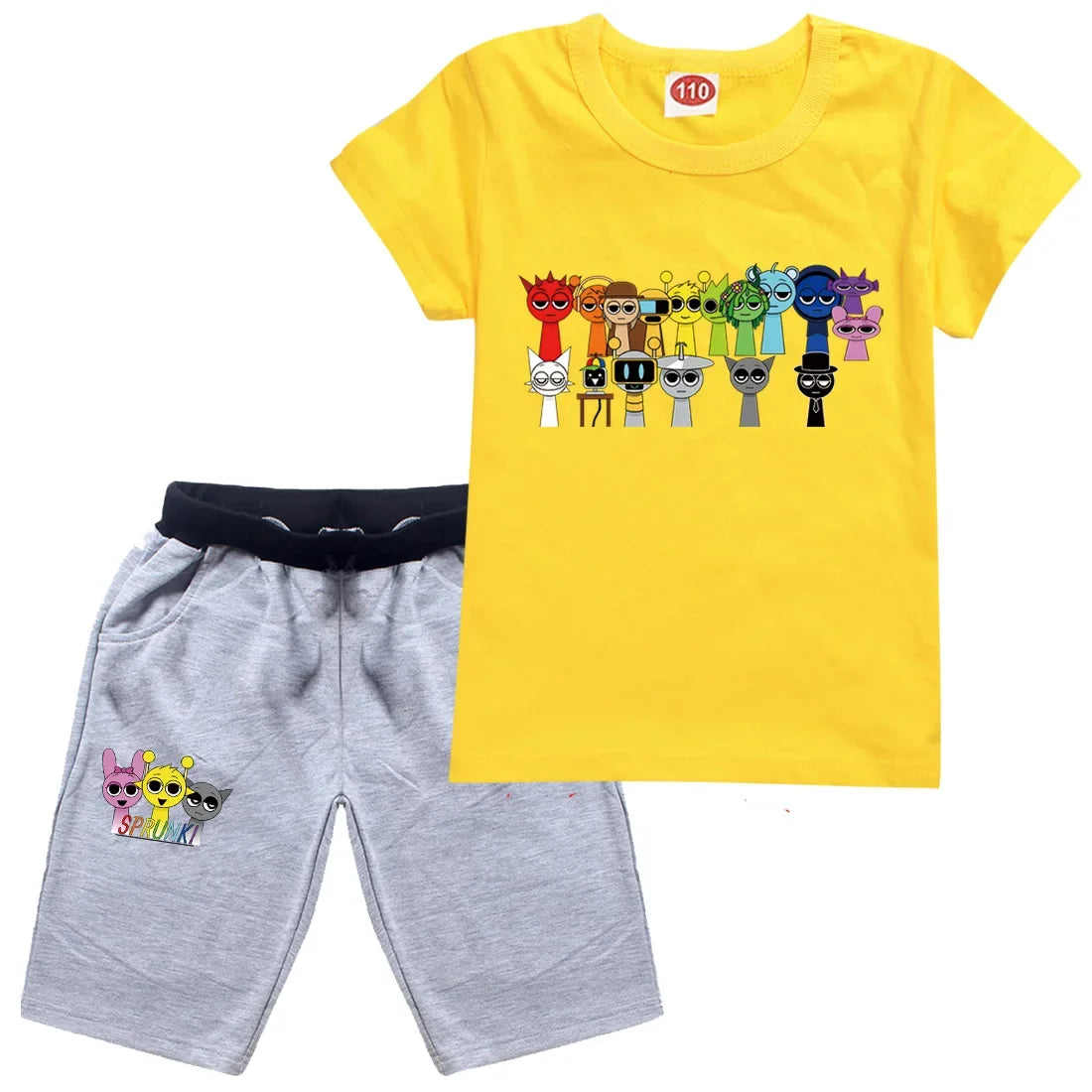 Cute Sprunki Clothes Sets 2025 Summer Kids Cartoon T-shirts Shorts Two-piece Set Baby Boys Tracksuit Girls Outfits