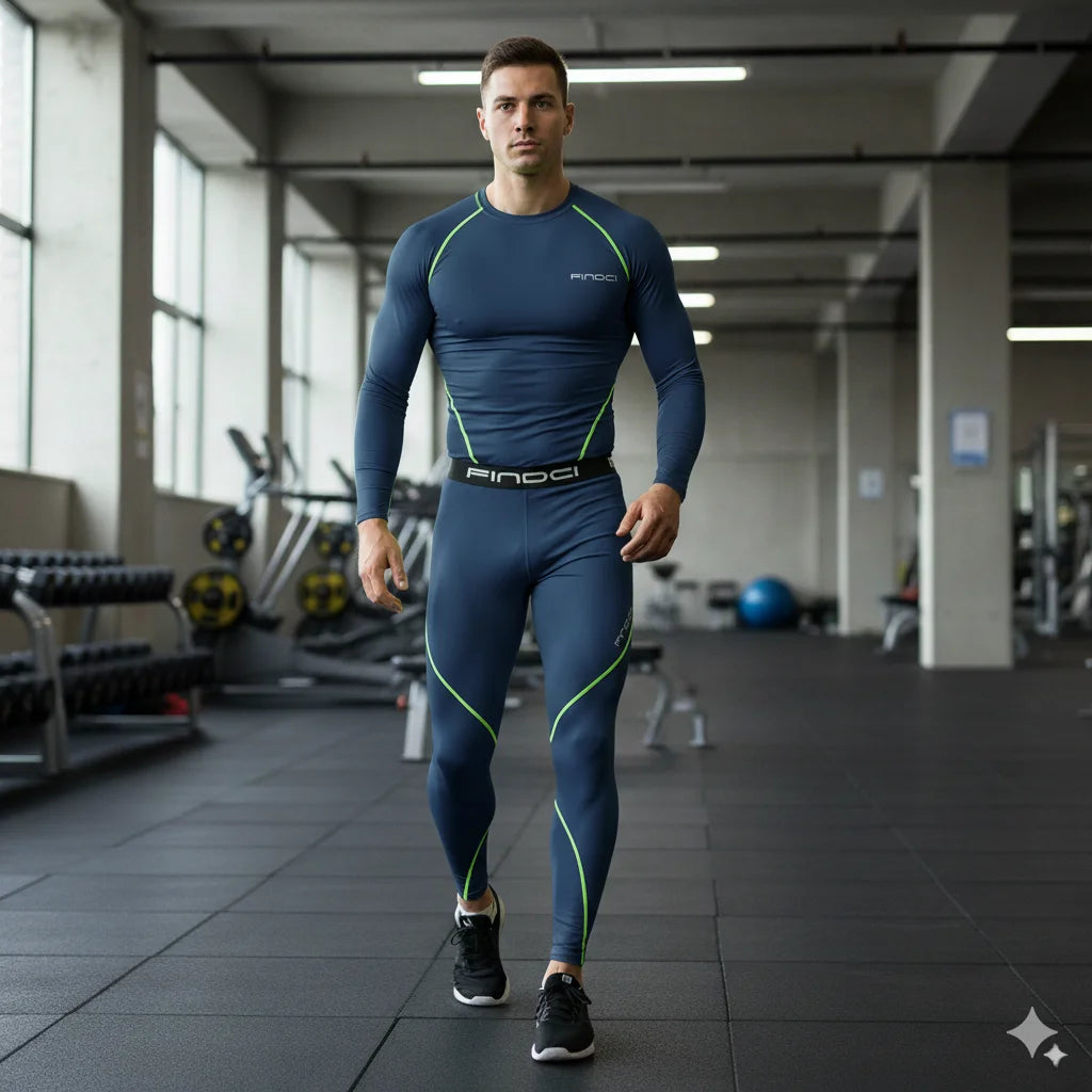 FINDCI Men's Sports Running Set Compression Shirt + Pants Skin-Tight Long Sleeves Quick Dry Fitness Tracksuit Gym Yoga Suits