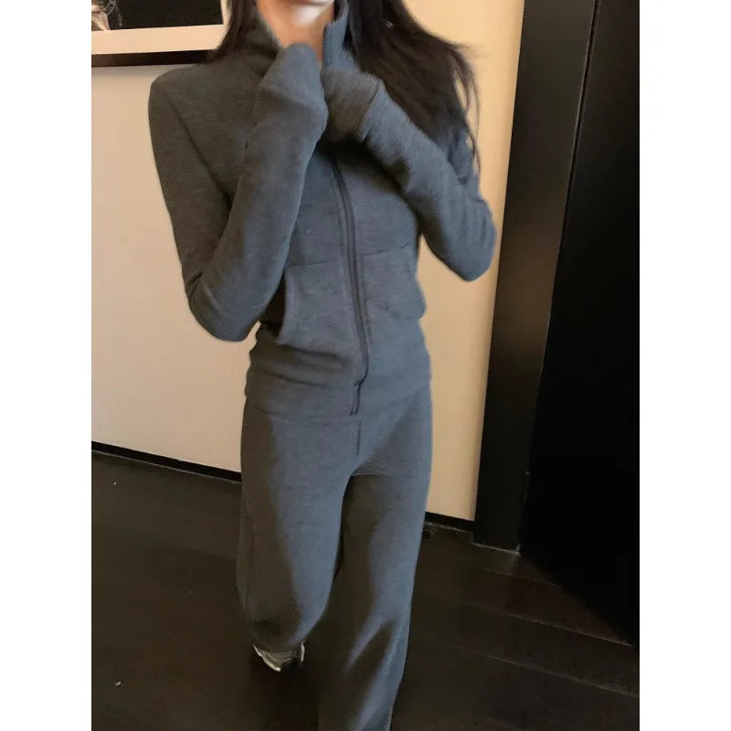 Tracksuits Sportwear Sets Skirt Women Winter V-neck Vintage 2 Piece Suits Pullover Knitted Pullover Skirt Korean Fashion