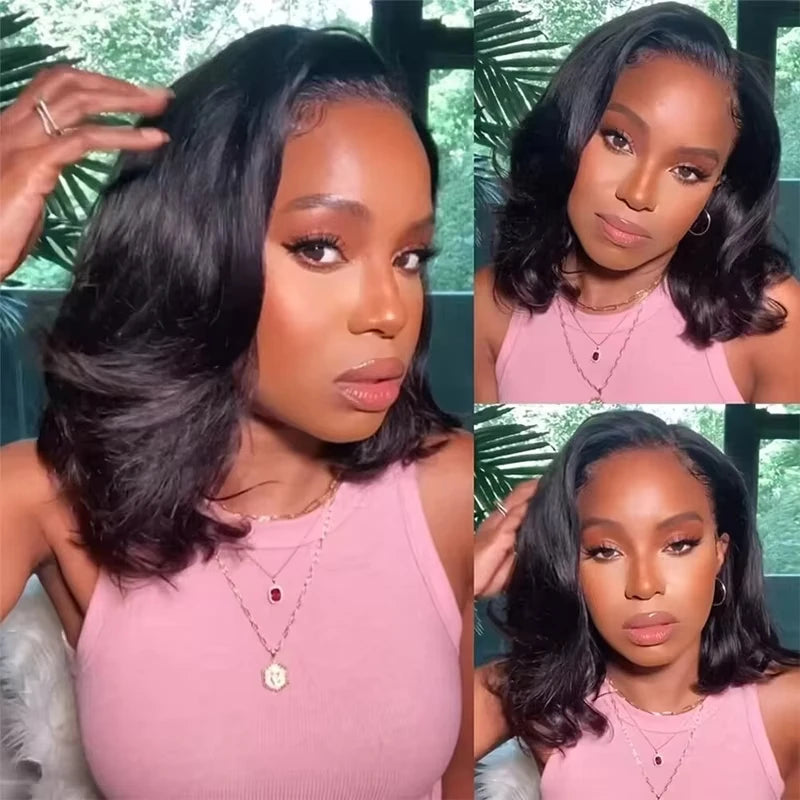 SoGreat 200% Density Body Wave Lace Front Wig 13x6 13x4 Lace Front Wigs Short Bob Human Hair Wigs Natural Black Wig Brazilian