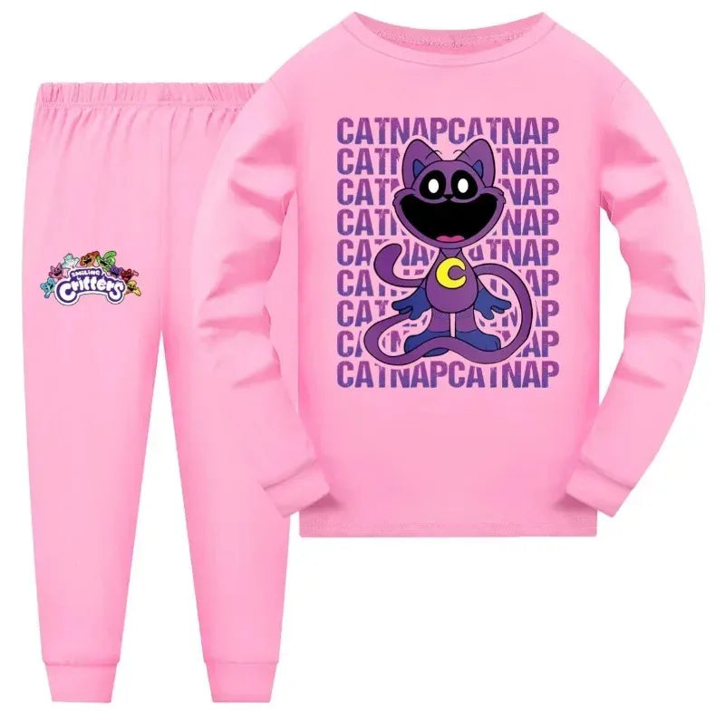 72th Anime Cosplay Smiling catnap child pajama set baby girls tracksuit teenage boys Long Sleeve T Shirt pants suit sleepwear