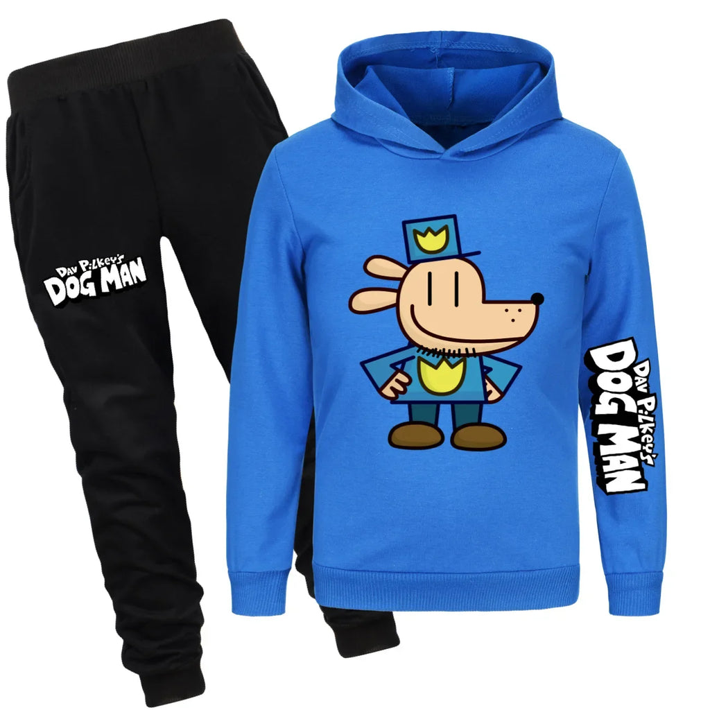 Dog Man Kids Costume Boys Fashion Hoodies and Pants Set Anime Dogman Long Sleeve Sweatshirts Spring Autumn Sportswear Tracksuits
