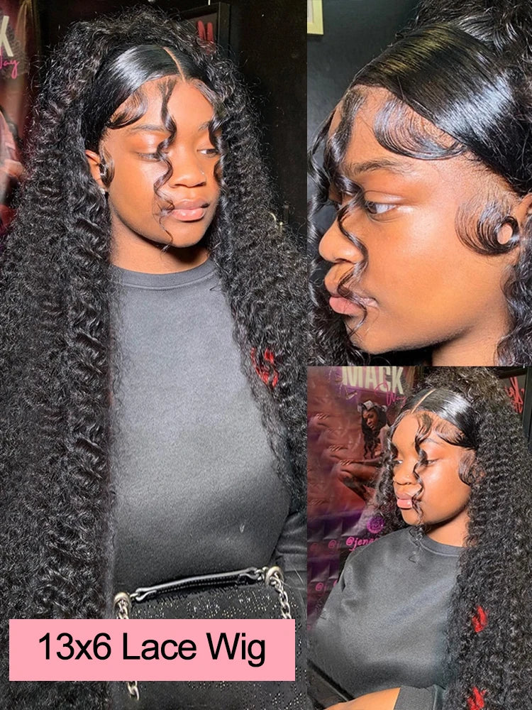 40-Inch Glueless Deep Wave 13x6 Transparent HD Lace Front Wig Human Hair 46-Inch 360 Full Lace Wigs Kinky Curly Wigs For Women