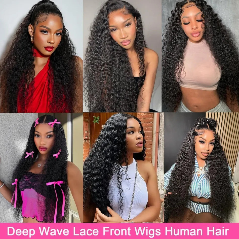 40 Inch Deep Wave 13X6 Hd Lace Frontal Wig 250 Density Preplucked Brazilian Hair Wigs Water Wave Curly 100% Human Hair For Women