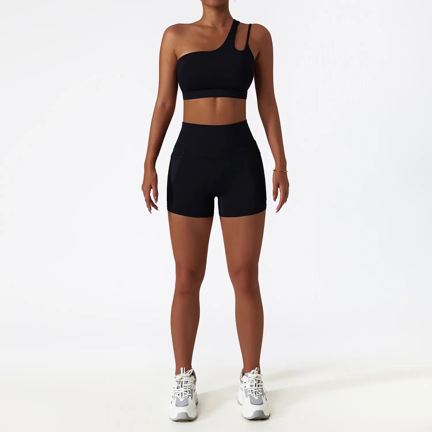 BIANHUI Sportswear Yoga Set Quick-Dry Tight Suit With Pocket Sports Women Tracksuits Asymmetric Shoulder Running Gym Leggings