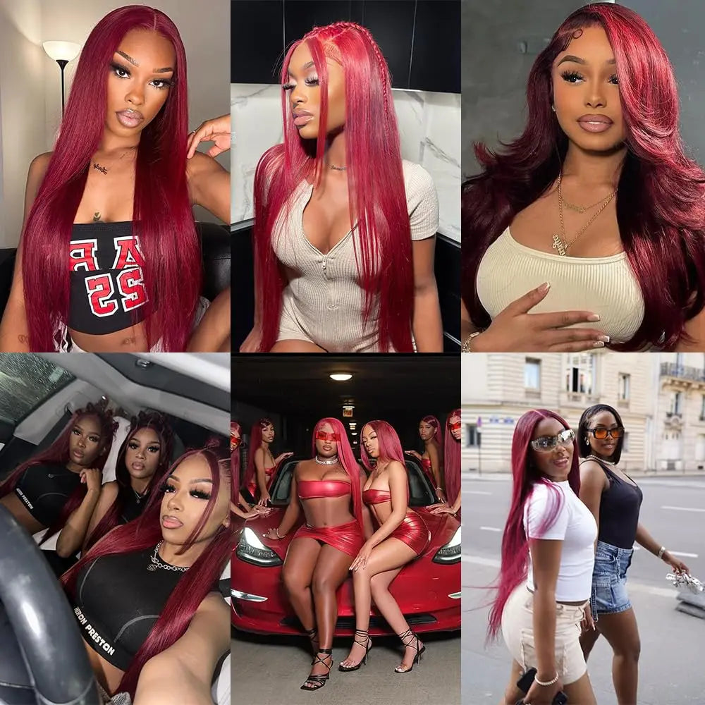 13x6 HD Lace Frontal Human Hair Wig Bone Straight Red 13x4 Lace Front Human Hair Wigs 99J Colored 100% Brazilian Human Hair Wig