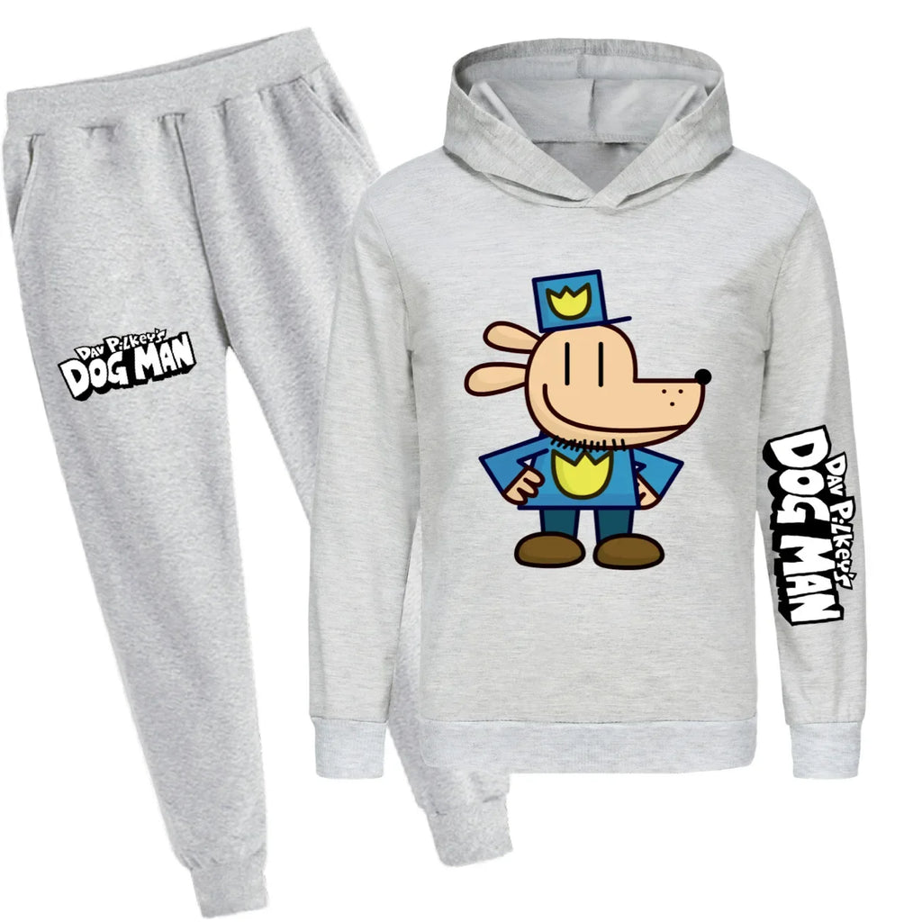 Dog Man Kids Costume Boys Fashion Hoodies and Pants Set Anime Dogman Long Sleeve Sweatshirts Spring Autumn Sportswear Tracksuits