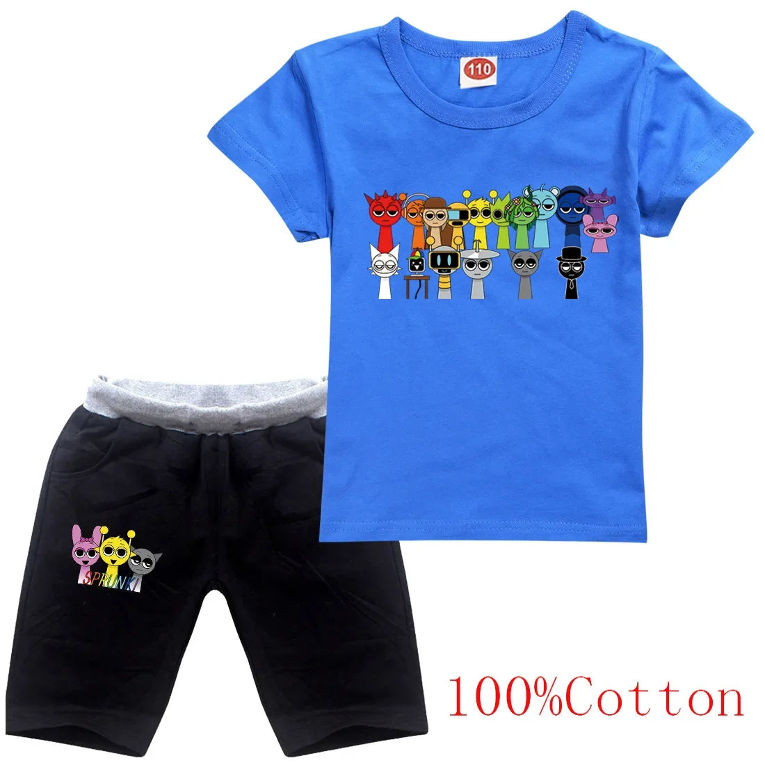 Cute Sprunki Clothes Sets 2025 Summer Kids Cartoon T-shirts Shorts Two-piece Set Baby Boys Tracksuit Girls Outfits