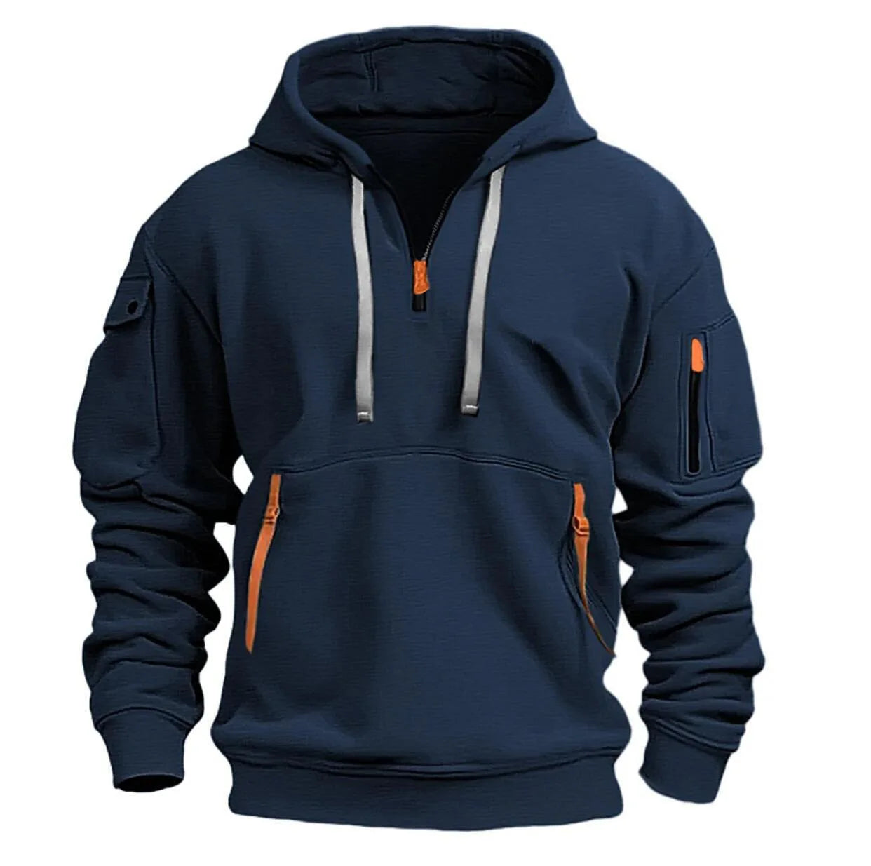 Men's Casual Sports Hoodie Spring Autumn Fashion Solid Color Long-Sleeved Pullover with Arm Pocket And Pull Rope plus Size